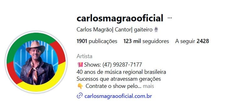 Perfil de Carlos Magrão no Instagram com 123 mil seguidores