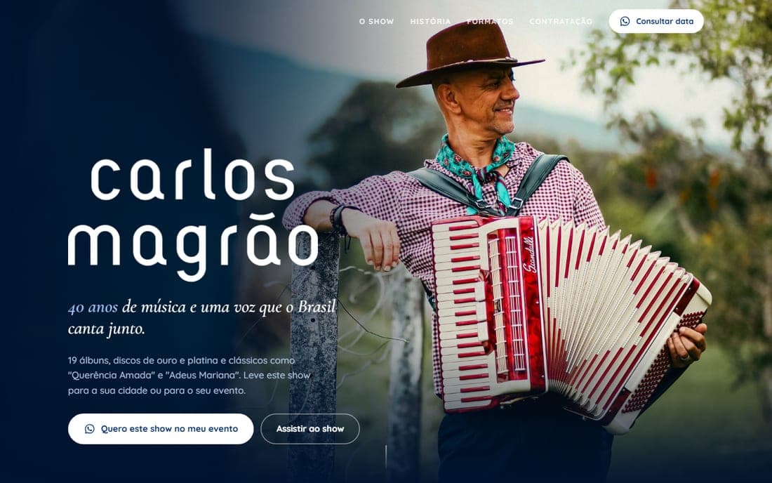 Página inicial do site Carlos Magrão